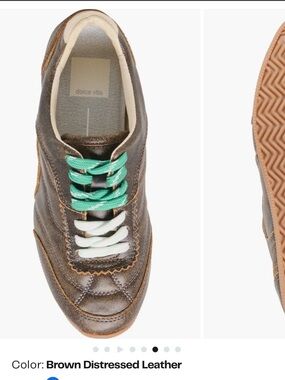 Dolce Vita Brown Distressed Leather Sneakers with Mint & White Laces